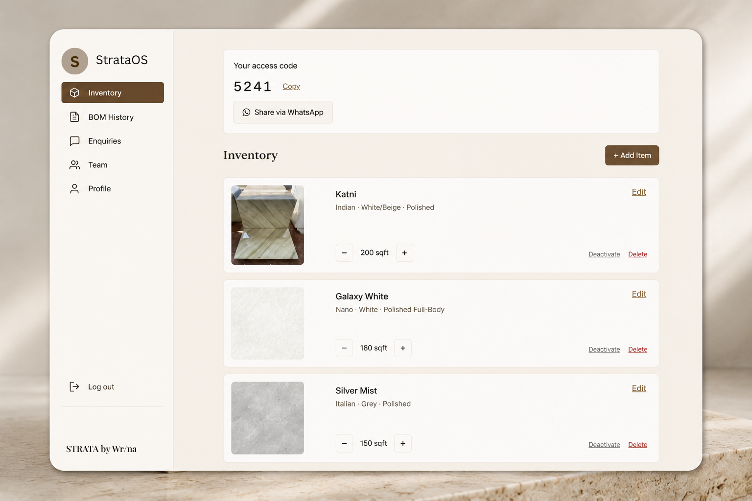 StrataOS inventory dashboard screenshot