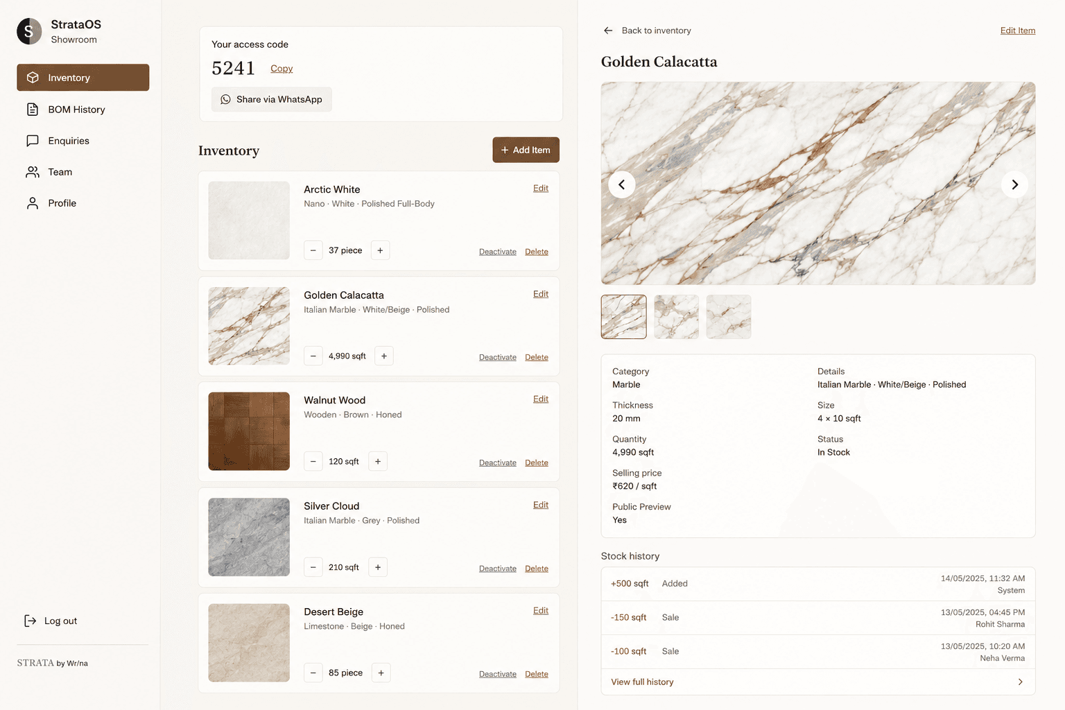 Inventory list & item detail screenshot
